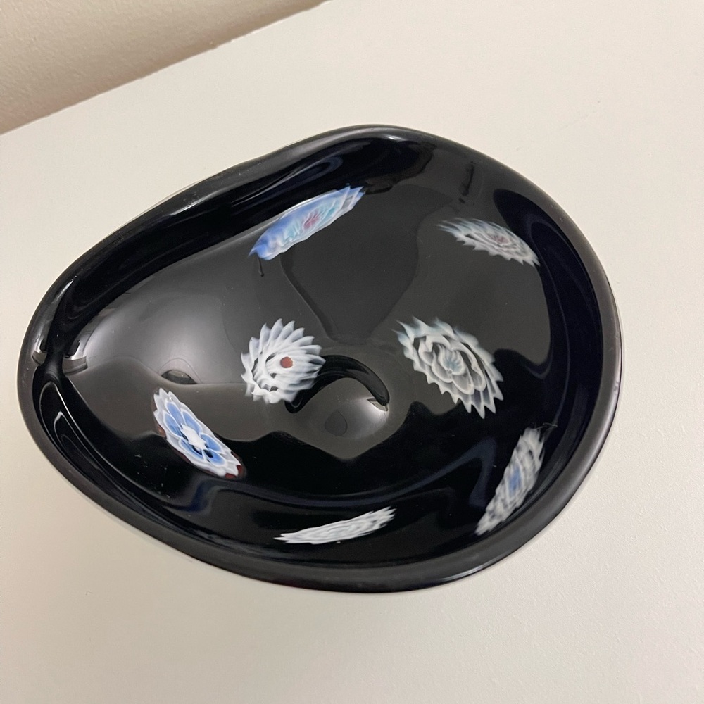 Vintage Murano Millefiori Art Glass Bowl Black & White Cased Italian Mid-Century